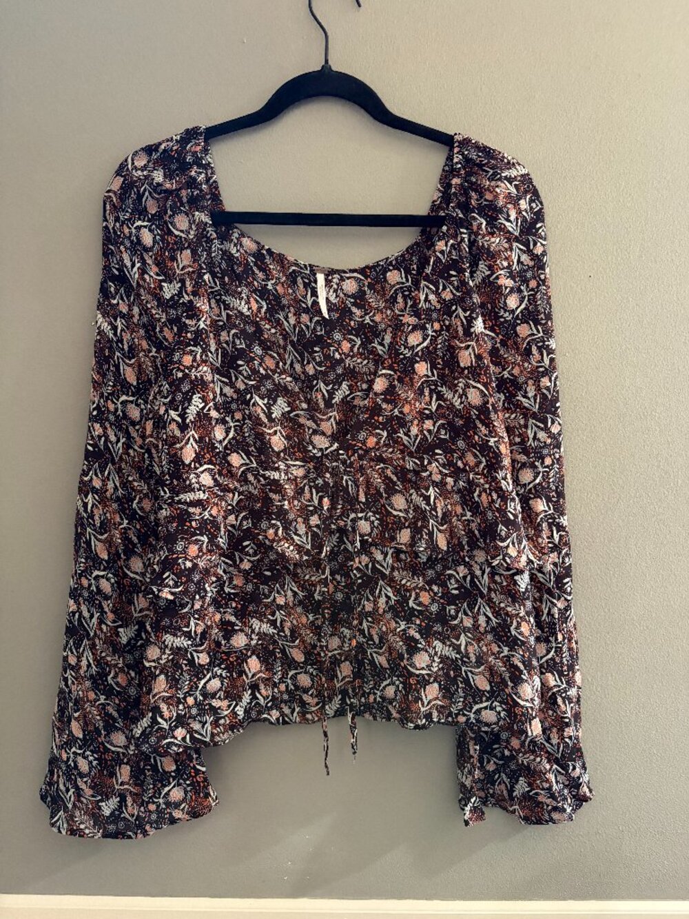Free People Floral Peplum Blouse Medium Bell Sleeve Boho Babydoll Whimsigoth Top